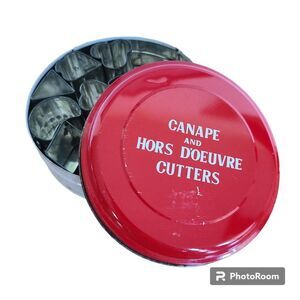 Vintage Party Prep Canape and Hors D'oeuvre Aluminum Cutters Set Of 12 In Tin